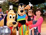 ID 3880 DISNEY WONDER (1999/83308grt/IMO 9126819) - British television celebrity Lorraine Kelly and daughter are greeted by Disney characters Pluto and Goofy prior to boarding DISNEY WONDER during her...